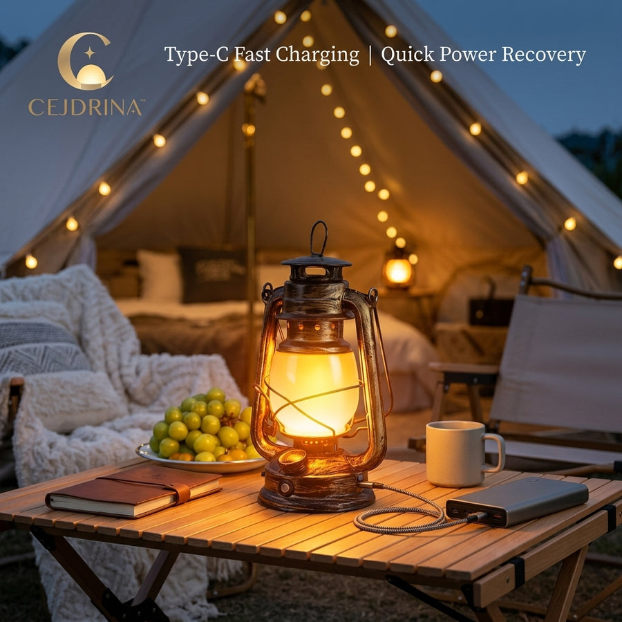 CEJDRINA™ Vintage USB-C Rechargeable LED Lantern – Retro Camp & Patio Ambient Night Light with Fast Charging