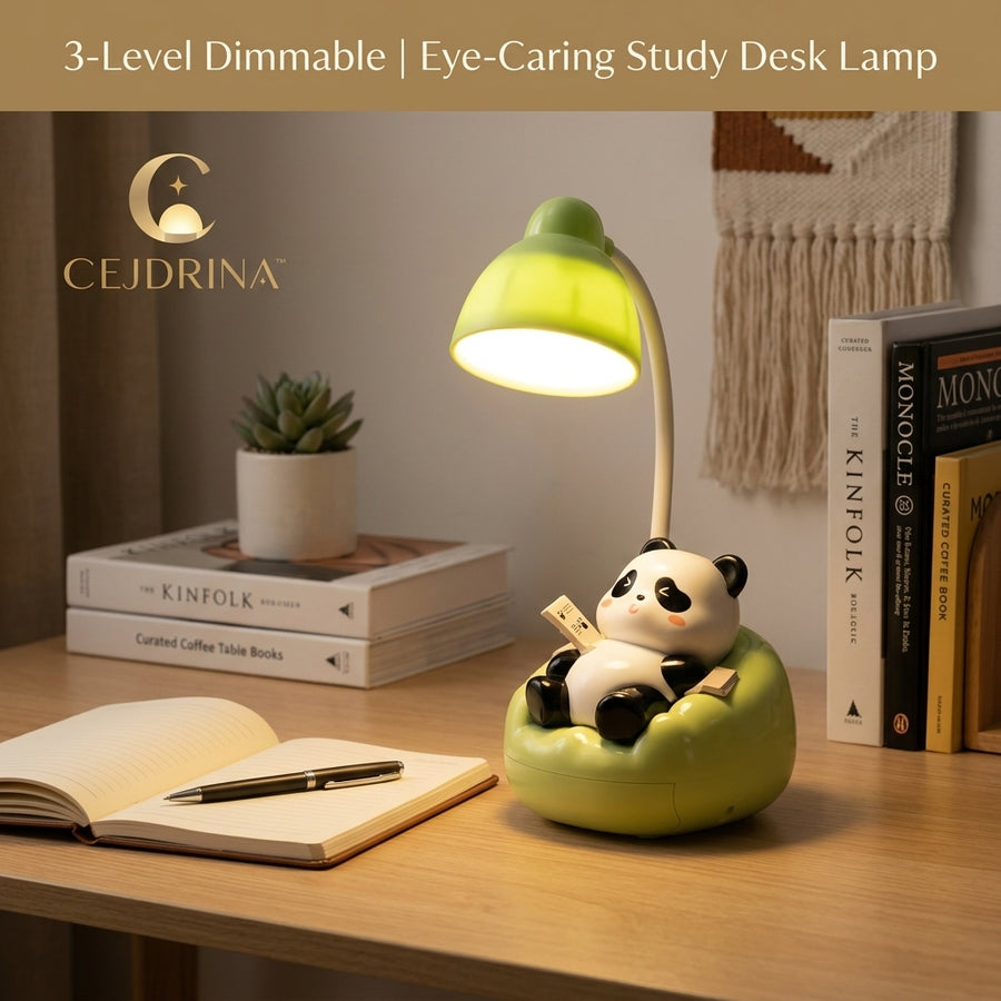 CEJDRINA™ Sleeping Panda LED Table Lamp – 3-Mode Dimmable Cute Animal Bedside Night Light with USB Charging for Kids & Study Decor