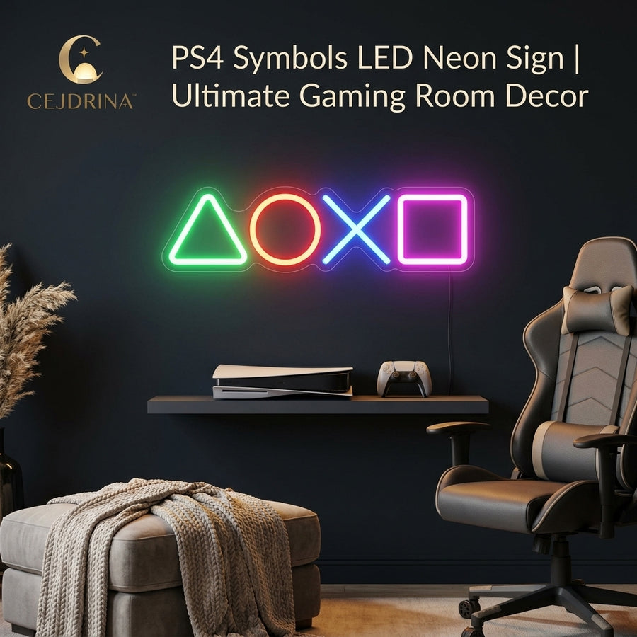 CEJDRINA™ Gaming Controller Symbols LED Neon Sign – Multi-Color USB & Battery Powered Wall Art Night Light for Game Rooms & Bedrooms