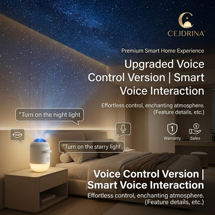 CEJDRINA™ Dual-Mode Starry Sky Projector & Warm LED Night Light – Bedside Sleep Aid Ambient Lamp with Voice Control Option