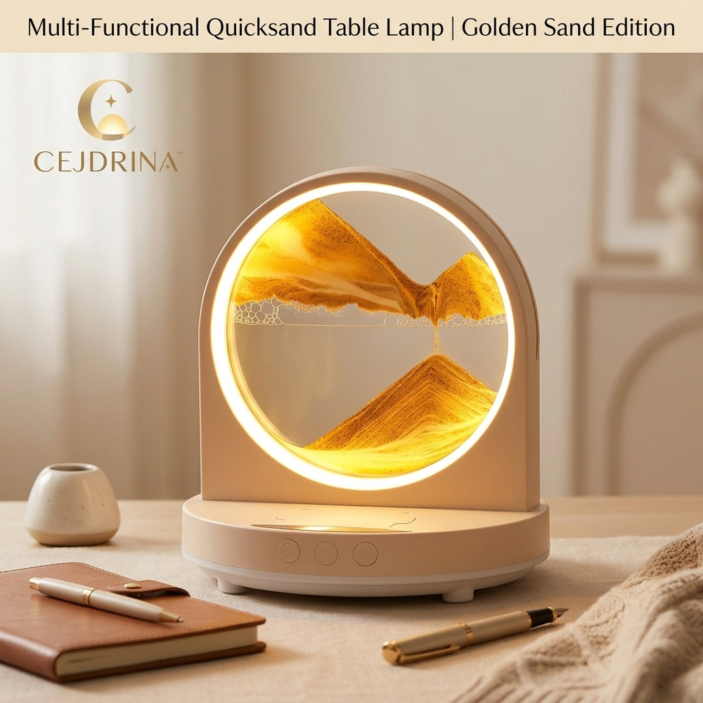 CEJDRINA™ Moving Sand Art Table Lamp – Dimmable LED Glass Sandscape Night Light for Living Room & Bedroom Decor