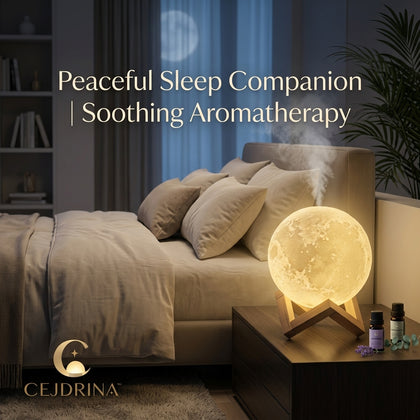CEJDRINA™ 880ml 3D Moon Lamp Humidifier – Ultrasonic Cool Mist Diffuser & Warm LED Bedside Night Light with Wood Stand