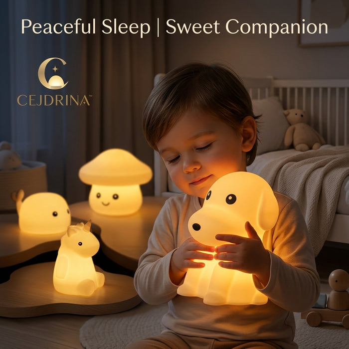 CEJDRINA™ Cute Silicone Animal Bedside Night Light – Soft Squeeze Tap-Control Warm LED Nursery & Kids Room Lamp
