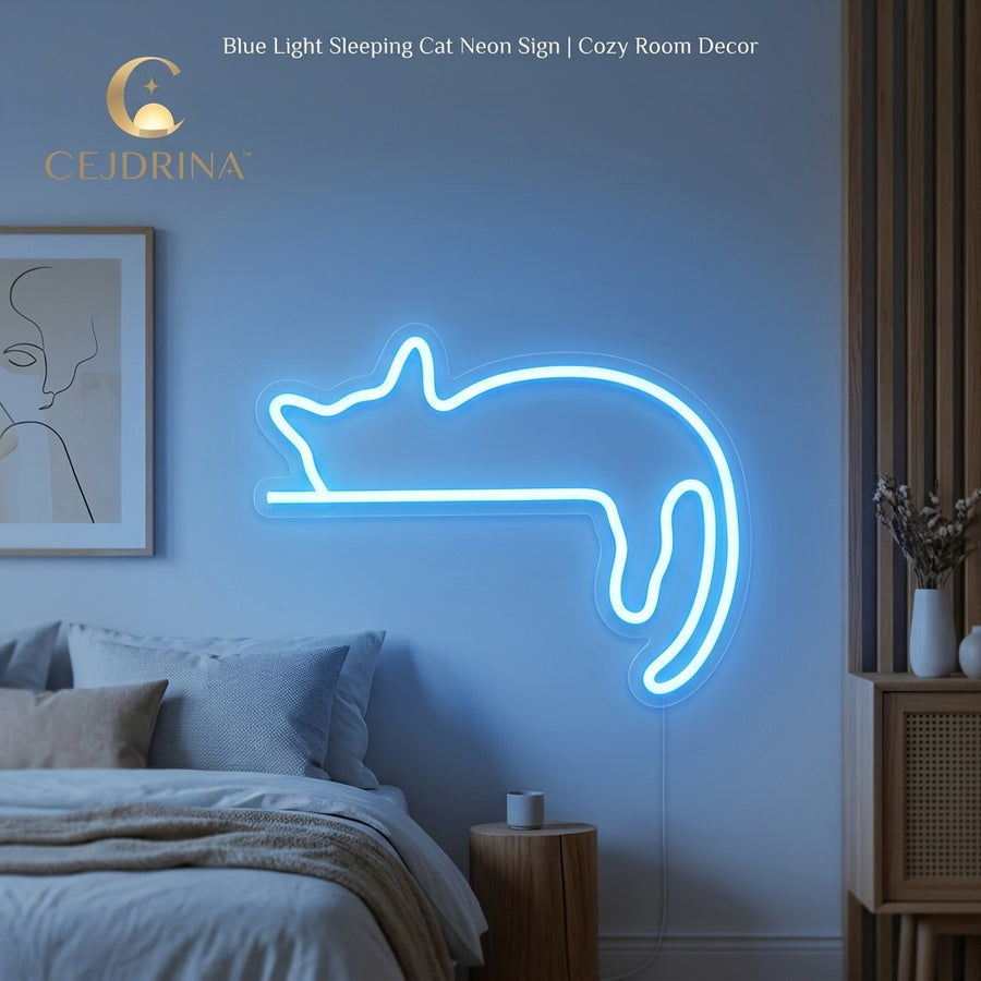 CEJDRINA™ Sleeping Cat LED Neon Sign – USB & Battery Powered Dual-Use Hanging Wall Art Night Light for Bedroom & Gaming Room Decor