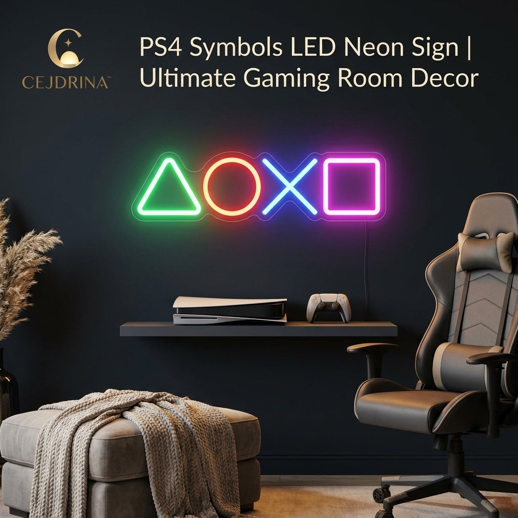 CEJDRINA™ Gaming Controller Symbols LED Neon Sign – Multi-Color USB & Battery Powered Wall Art Night Light for Game Rooms & Bedrooms