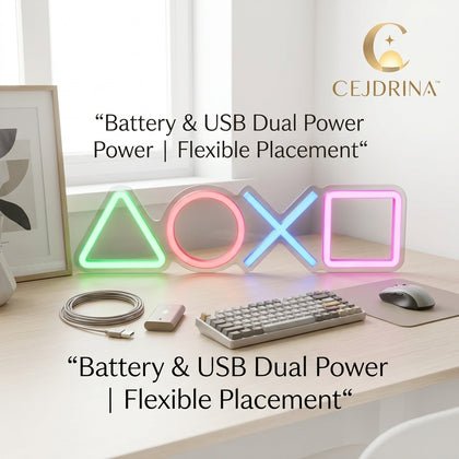 CEJDRINA™ Gaming Controller Symbols LED Neon Sign – Multi-Color USB & Battery Powered Wall Art Night Light for Game Rooms & Bedrooms