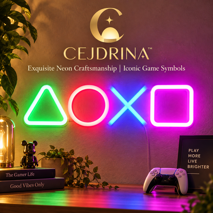 CEJDRINA™ Gaming Controller Symbols LED Neon Sign – Multi-Color USB & Battery Powered Wall Art Night Light for Game Rooms & Bedrooms
