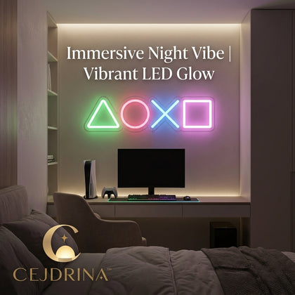 CEJDRINA™ Gaming Controller Symbols LED Neon Sign – Multi-Color USB & Battery Powered Wall Art Night Light for Game Rooms & Bedrooms