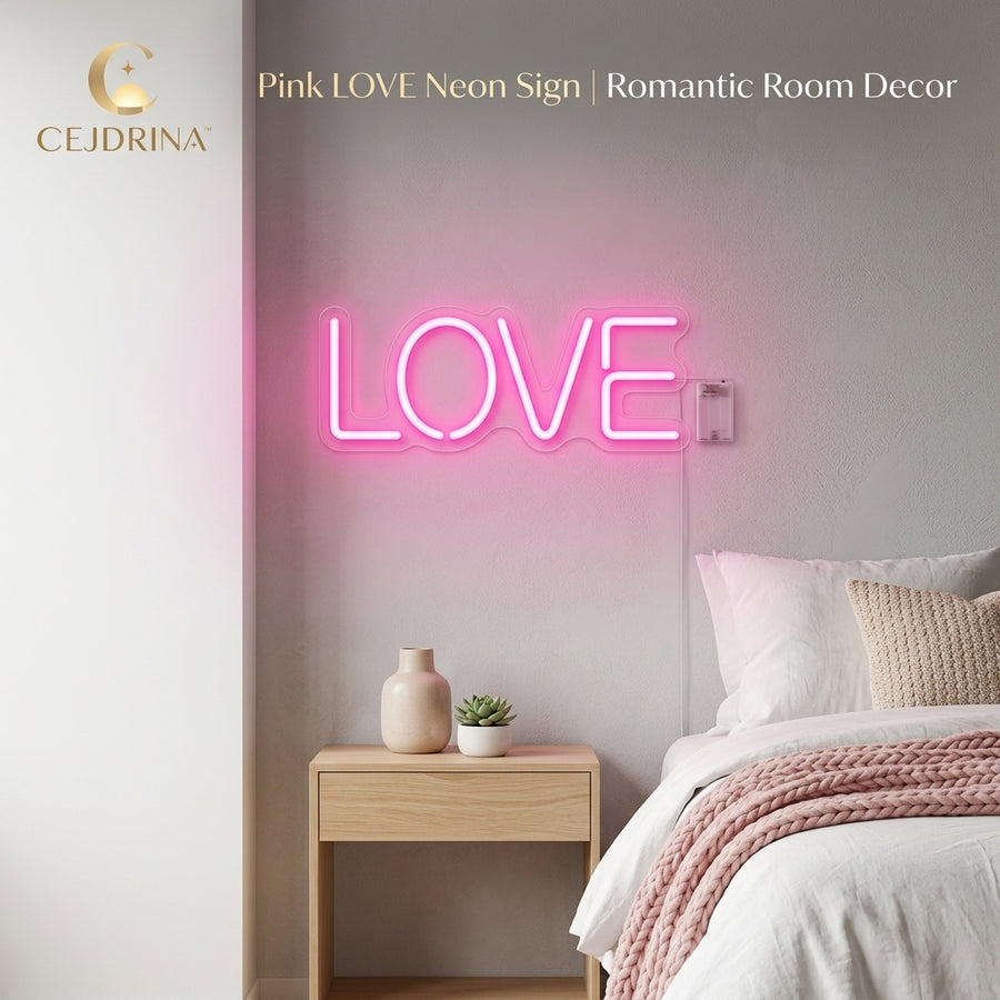 CEJDRINA™ Cursive Pink 'Love' LED Neon Sign – USB & Battery Powered Romantic Hanging Wall Night Light for Bedrooms & Parties