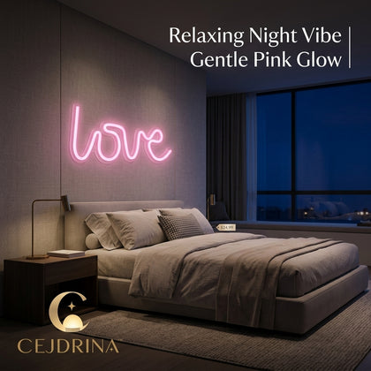 CEJDRINA™ Cursive Pink 'Love' LED Neon Sign – USB & Battery Powered Romantic Hanging Wall Night Light for Bedrooms & Parties