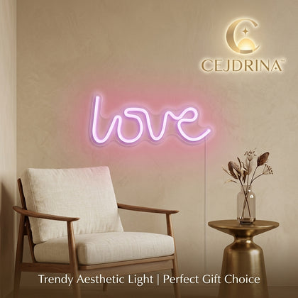 CEJDRINA™ Cursive Pink 'Love' LED Neon Sign – USB & Battery Powered Romantic Hanging Wall Night Light for Bedrooms & Parties