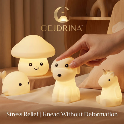 CEJDRINA™ Cute Silicone Animal Bedside Night Light – Soft Squeeze Tap-Control Warm LED Nursery & Kids Room Lamp